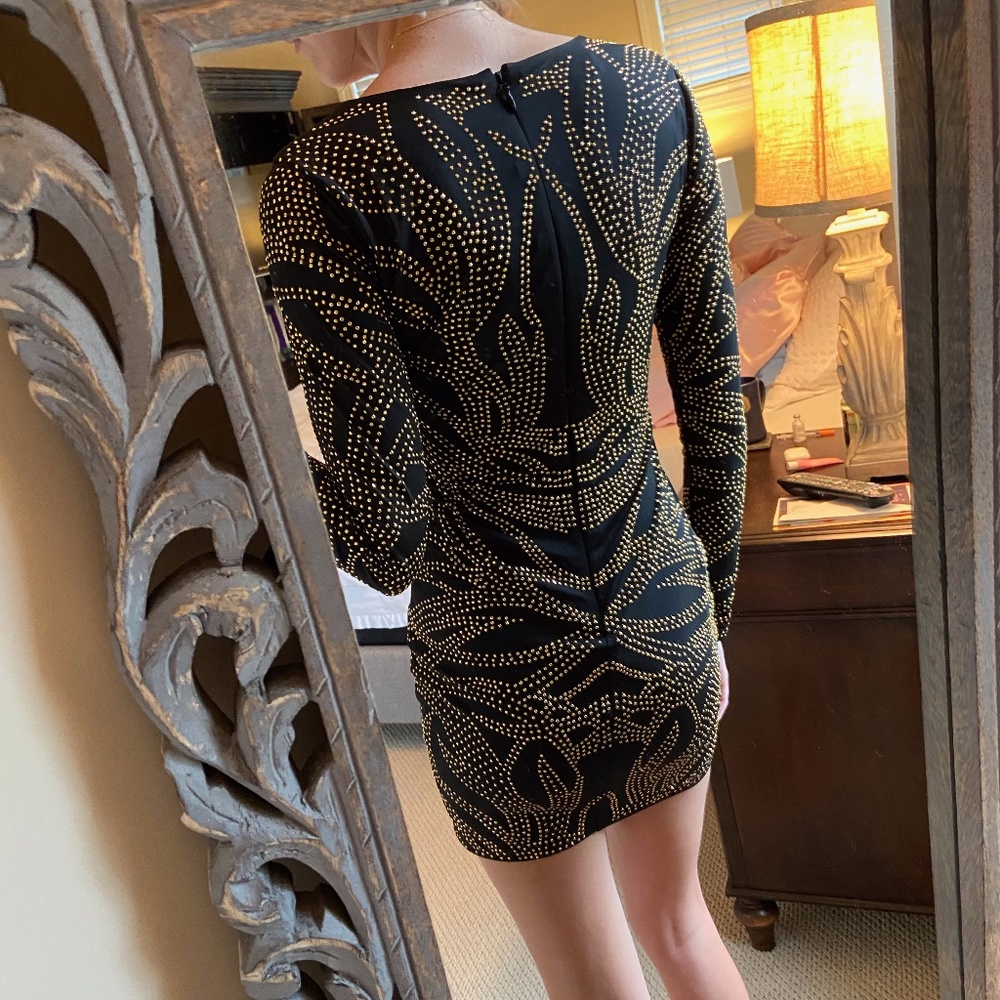 Black Mini Dress with Gold Beading - Picture 3 of 5